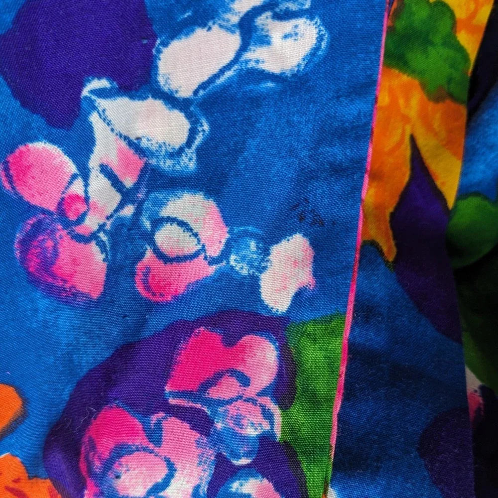Handmade Vintage 70s Psychedelic Floral Palazzo Jumpsuit XS Mod Wide Leg